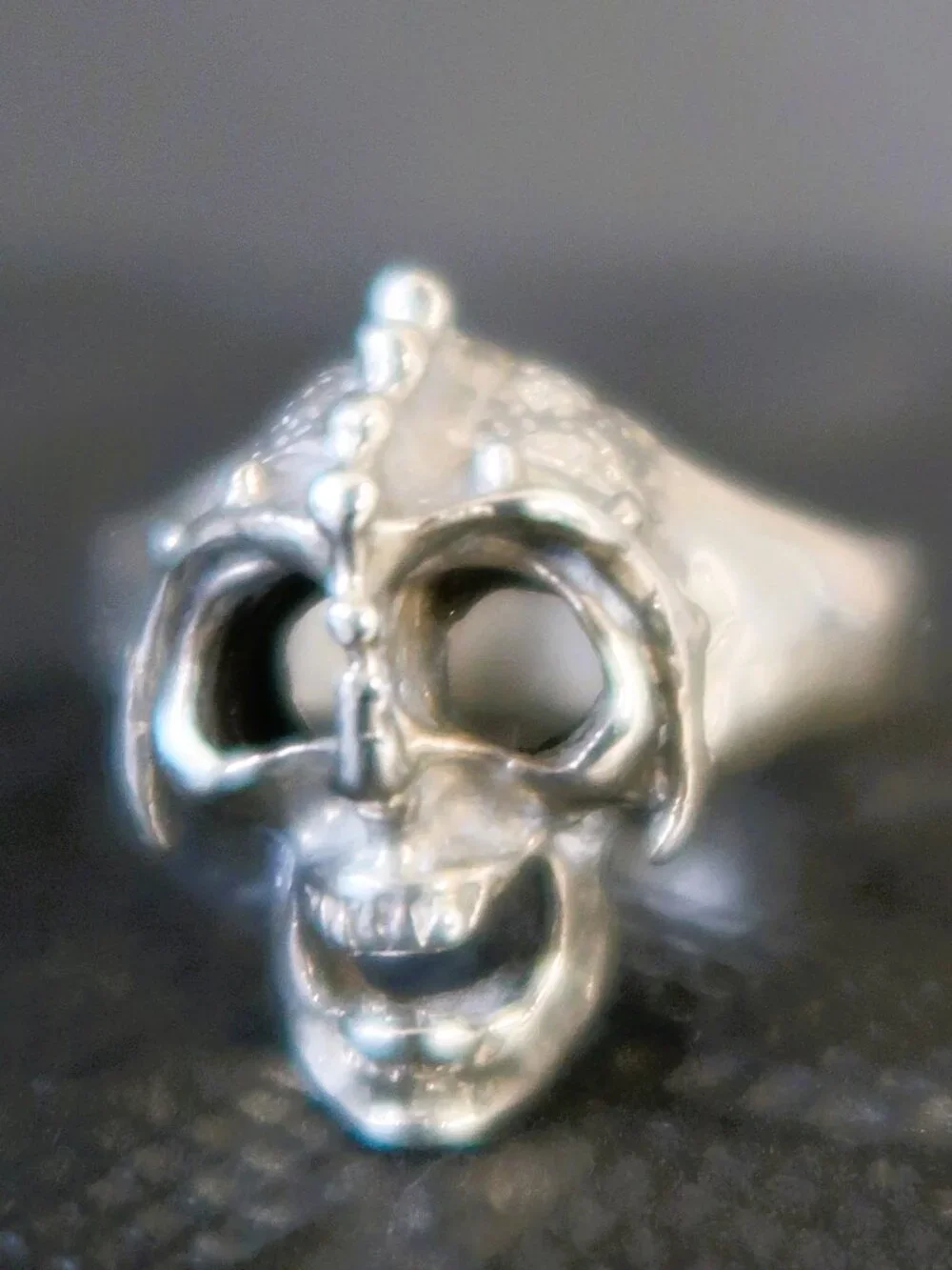 Sterling The Last Laugh Edgy Screaming Skull Silver Ring Large Biker Unisex